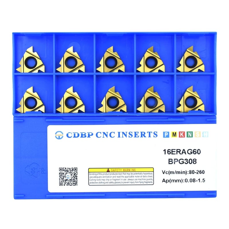 CDBP 16ER AG60/16IR AG60 Standard Laydown Threading Insert, External Partial Profile 60 Degree Thread, 10 PCS - Image 1